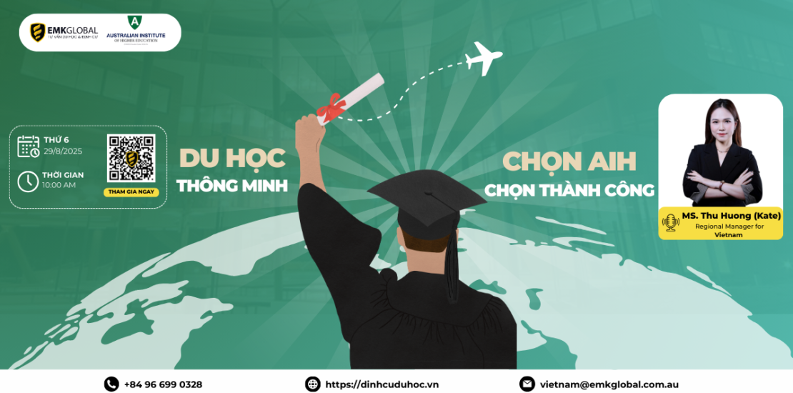 Du học Úc cùng AIH – Thông tin hội thảo online miễn phí ngày 29/08/2025, giới thiệu học bổng và chương trình tại Australian Institute of Higher Education (Sydney, Melbourne)